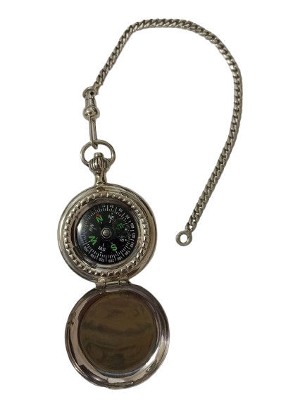 Brújula de bolsillo con cadena.