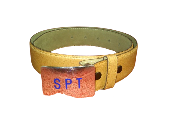 Cinturón con hebilla elaborada en plata.